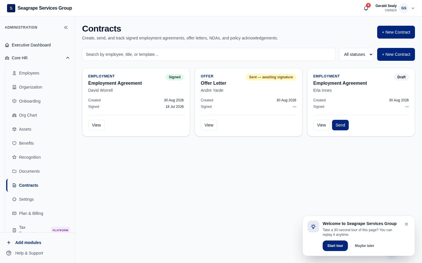 Real product screen — coreisle.app/dashboard/contracts