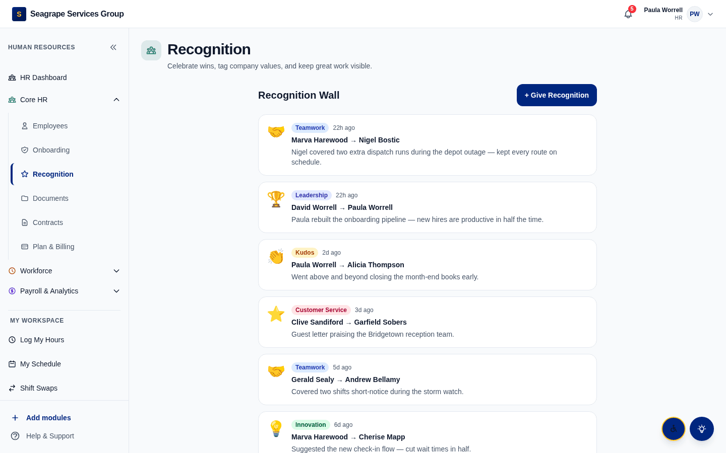 Real product screen — coreisle.app/dashboard/recognition